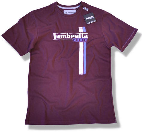 Lambretta Distress Twin Stripe T Shirt Aubergine Wine  Preview